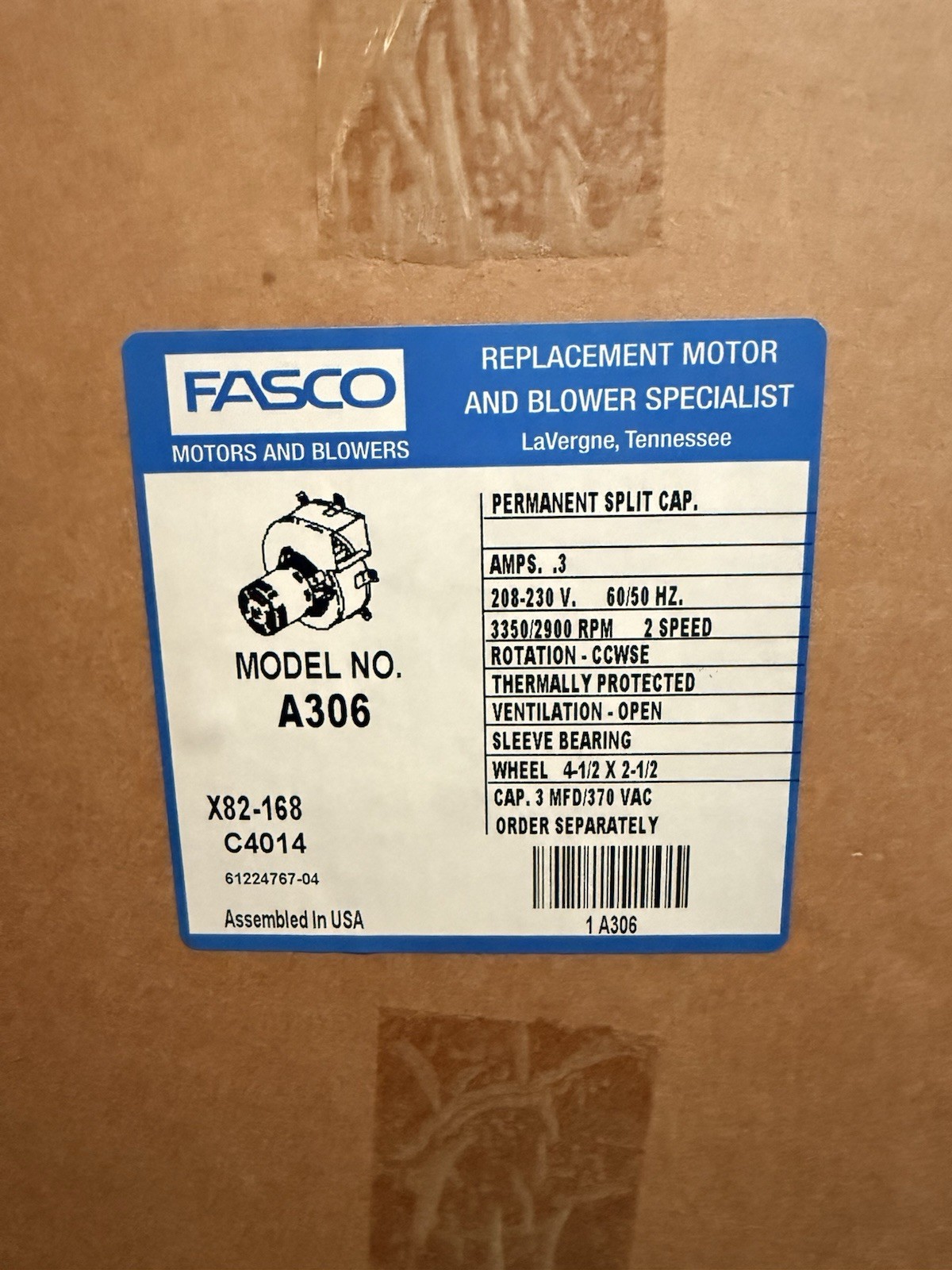 Fasco A306 Draft Inducer, Inter City 7062-4532, 1097245