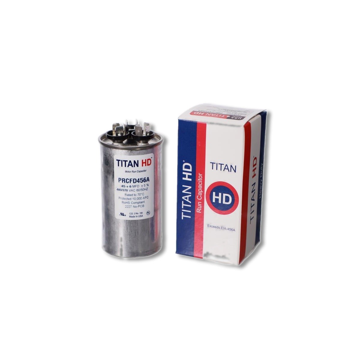 TITAN PRO Run Capacitor 45+6 MFD 440V Round PRCFD456A