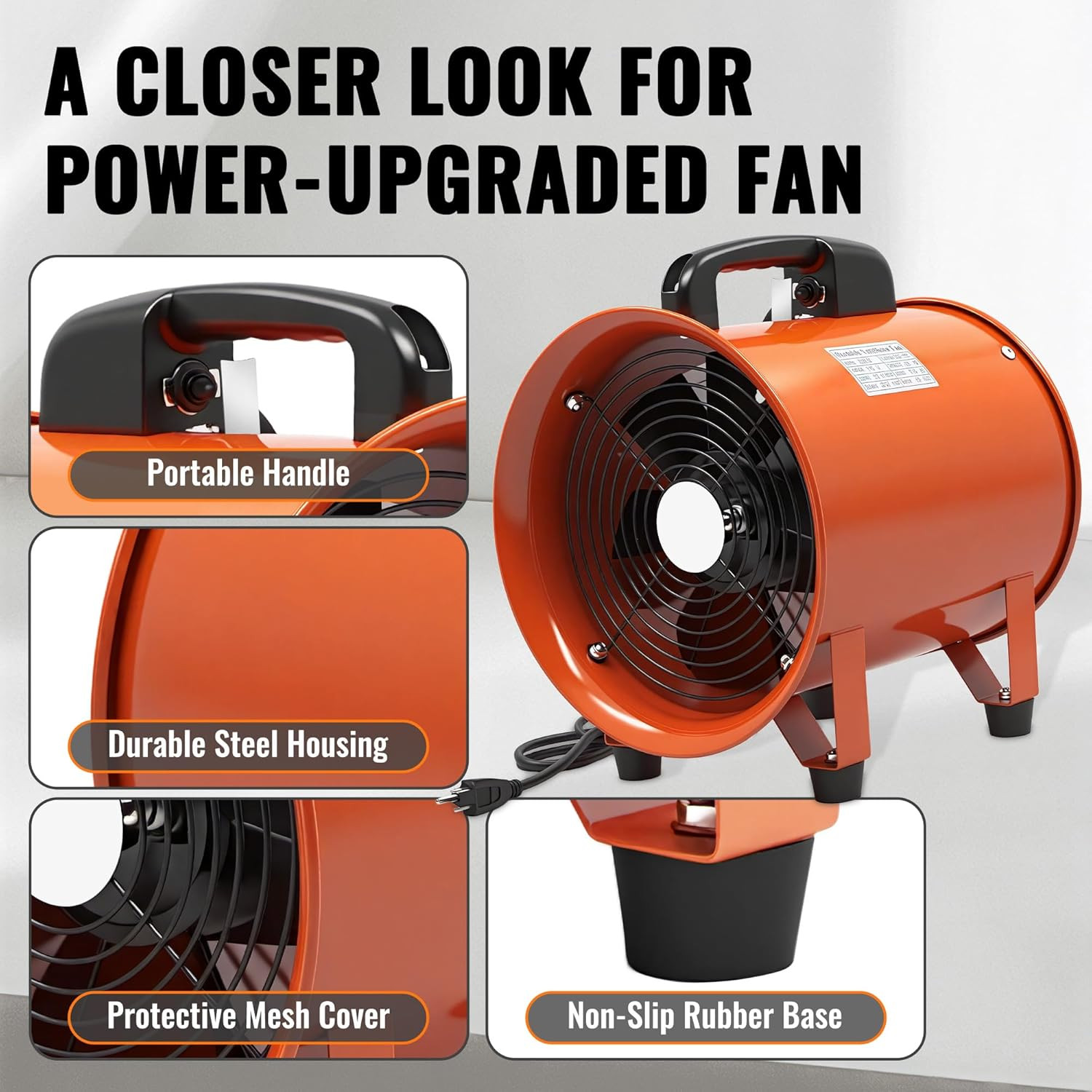 12-Inch Utility Blower Fan with 25Ft Duct – 3300 RPM High Airflow, Low-Noise 69D