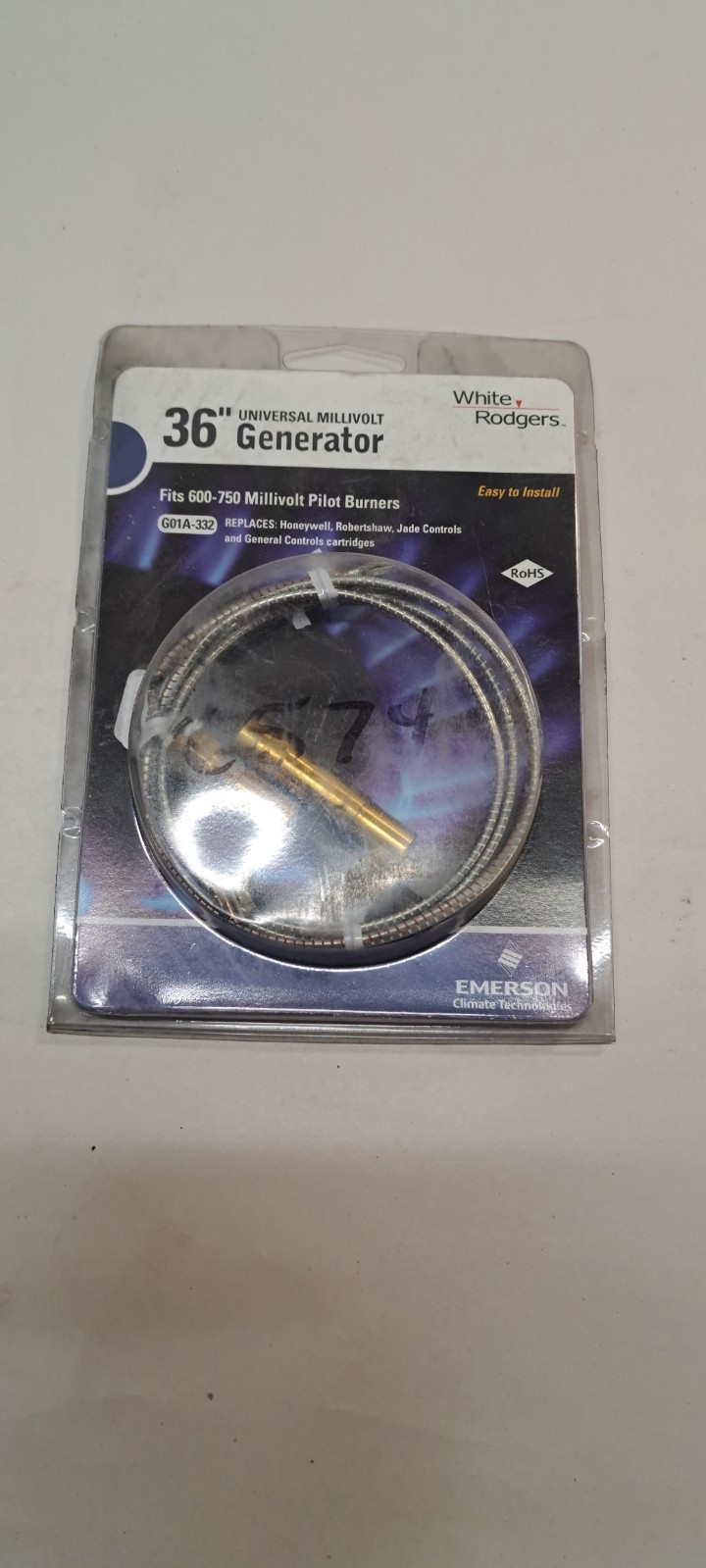 WHITE-RODGERS G01A-332 Thermocouple, 36 in Cable, 750mV 2E446