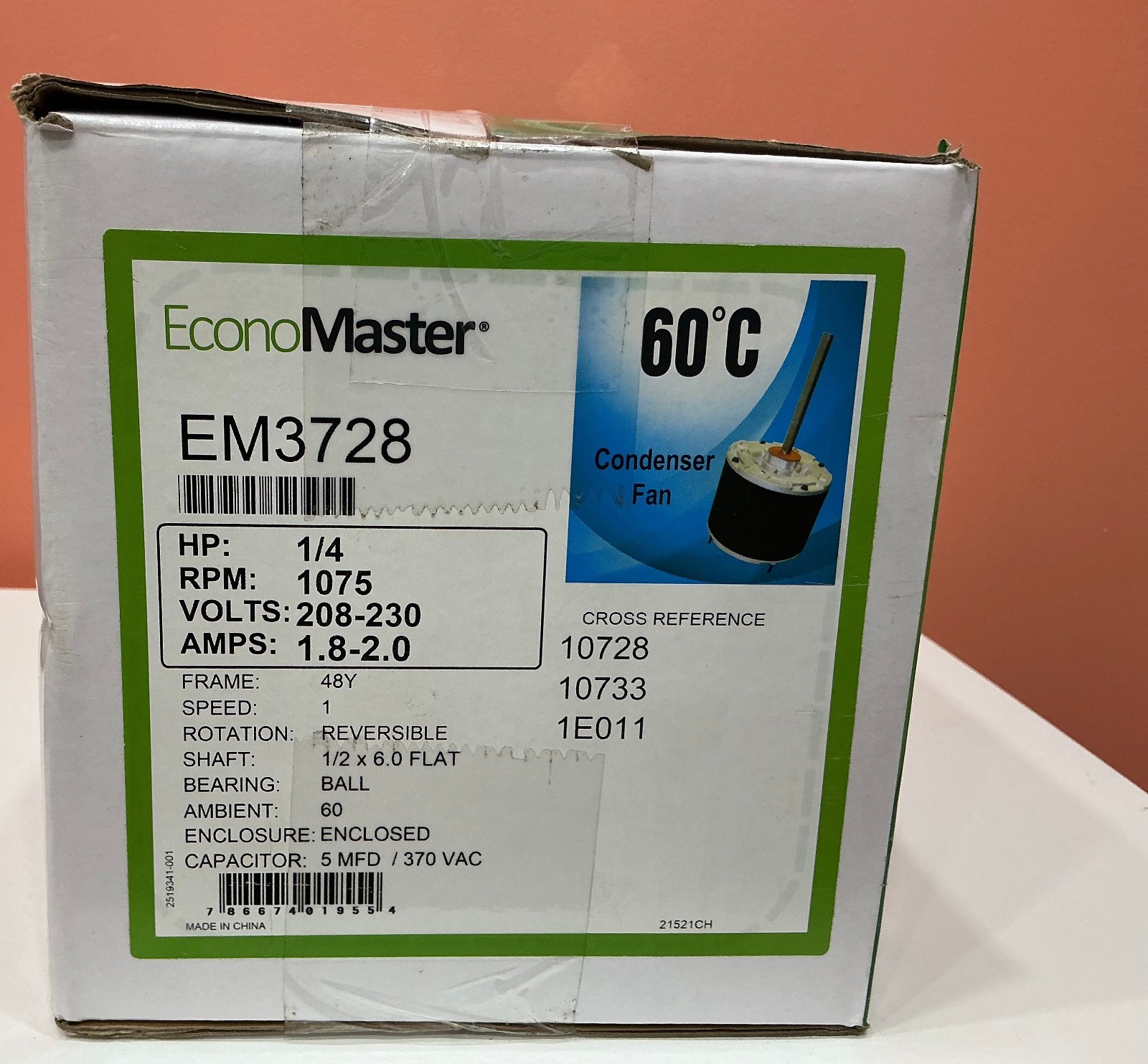 EconoMaster EM3728 Condenser Fan Motor 1/4 HP 1075 RPM 208-230V F48AH28A01 HVAC