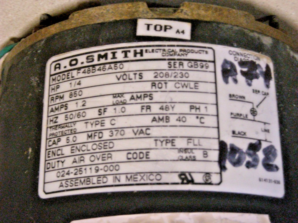 A74-AO SMITH 1/4 HP HVAC CONDENSER MOTOR F48B46A50 208/230V 850RPM 1.2A