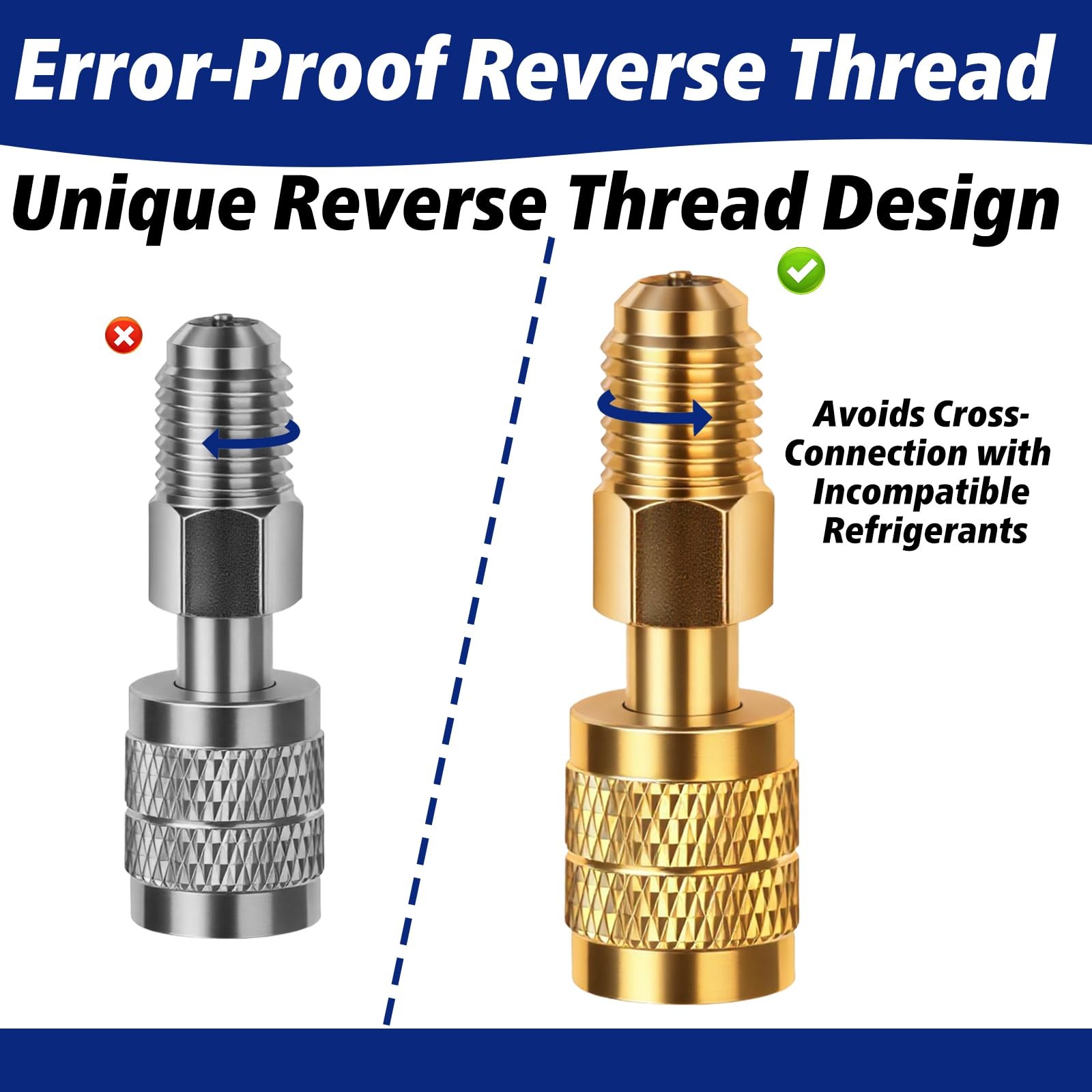 2-Pack R32 R454B Refrigerant Brass Adapter, 1/4″ Female to 1/4 inch, Gold