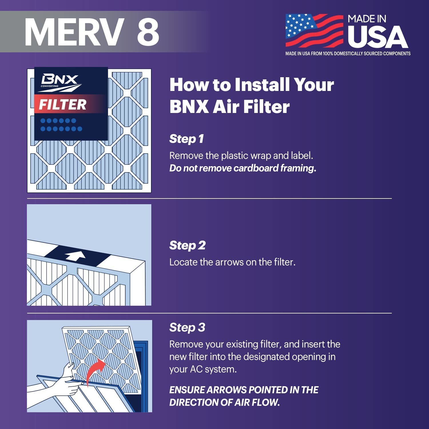 BNX TruFilter 16x25x1 Air Filter MERV 8 (6-Pack) – MADE IN USA – Dust & Pe