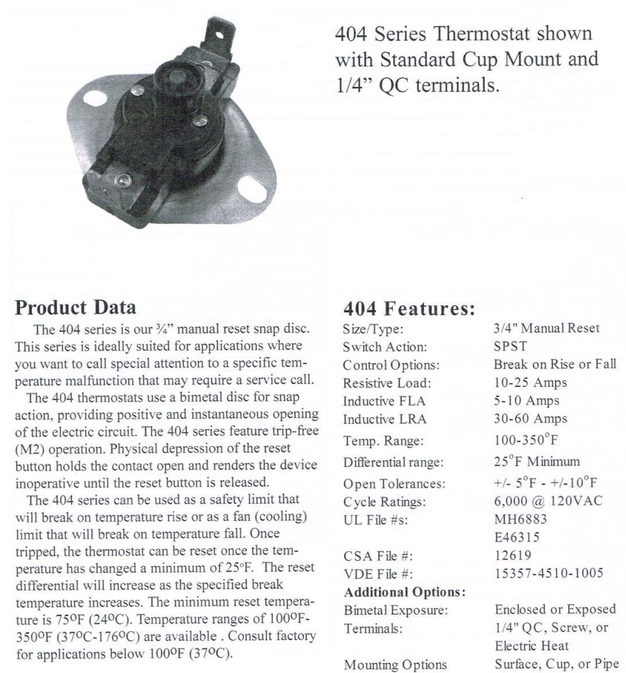 Stemco – GM91 L160 – Thermal Cutout, SPST Push Button Reset, NC Normallly Closed