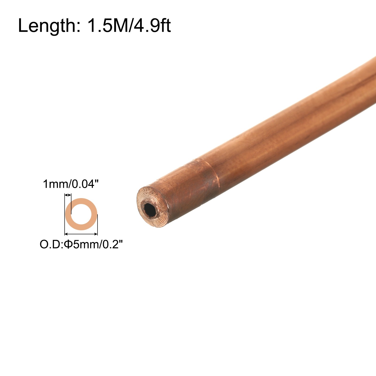 Copper Tube 3/16″ OD 4.9Ft 3/64″ T Refrigeration Pipe Seamless Hollow Soft