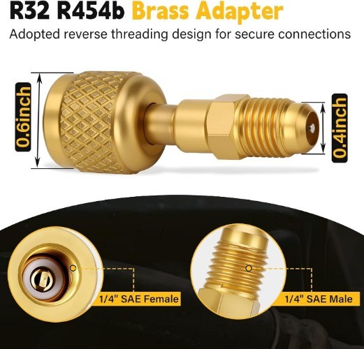 Refrigerant Adapter of Brass Soldered, 1/4″ SAE Female to 1/4″ SAE Male Reverse