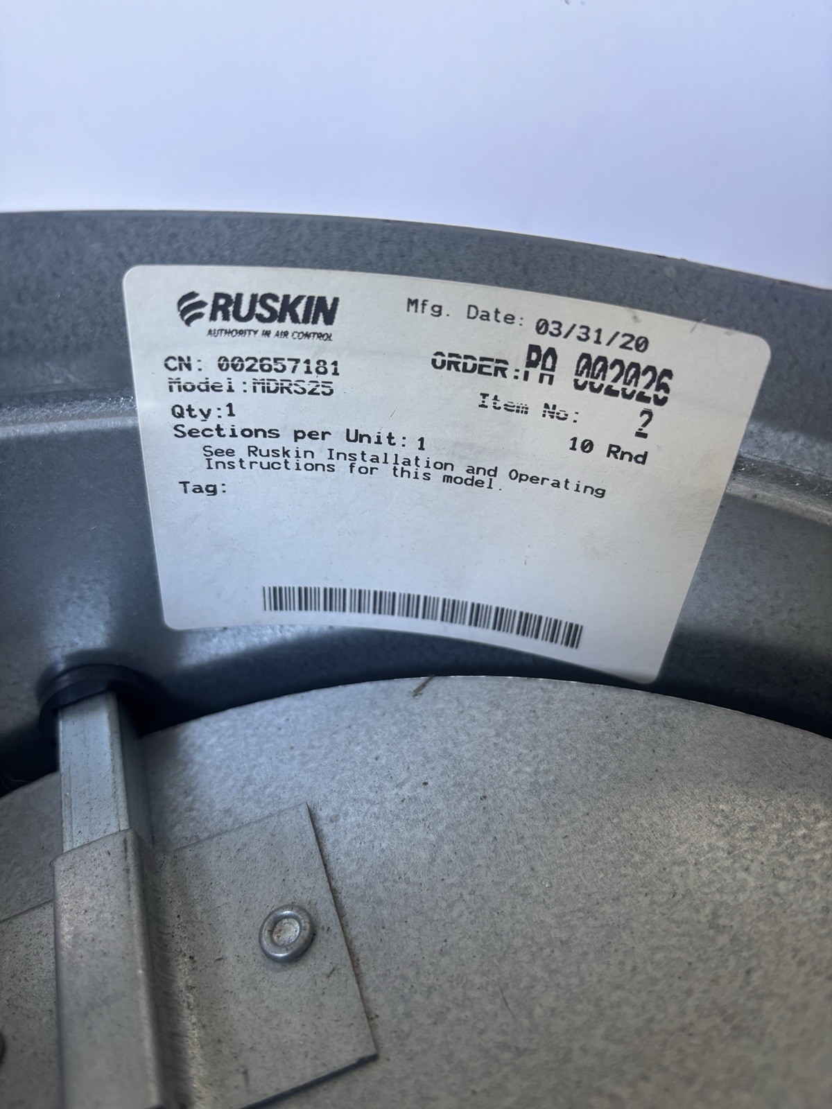 RUSKIN MDRS25 ROUND MANUAL BALANCING DAMPER 12 Inch Round Hvac Supplies￼