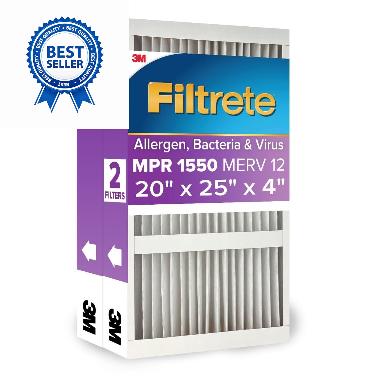 Filtrete 20x25x4 Air Filter MERV 12, MPR 1550 Certified Asthma 20x25x4, White