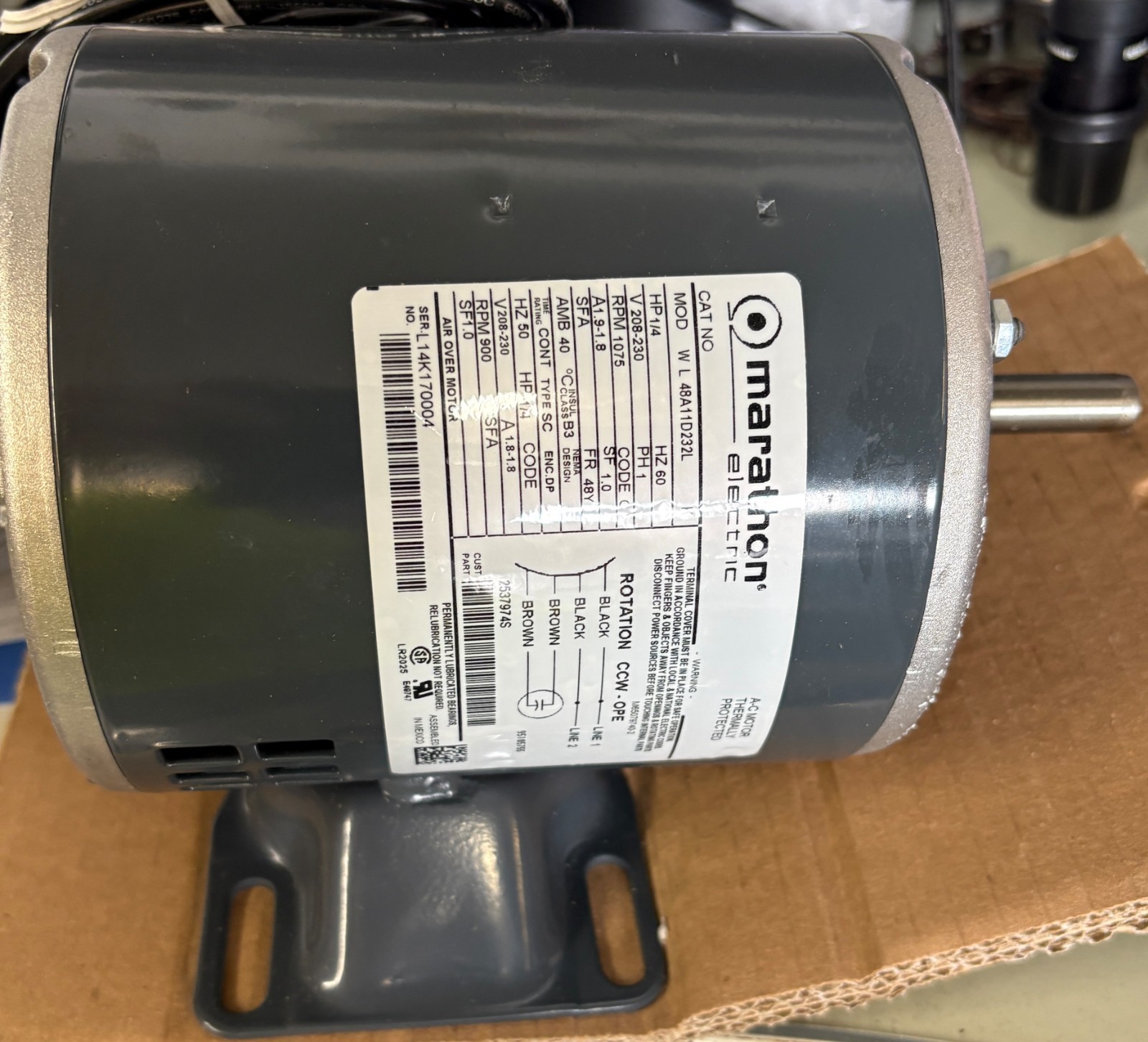 OEM Marathon Heatcraft WK48A11D232L 1/4 HP 208-230V 1 PH 1075 RPM 48Y NEW