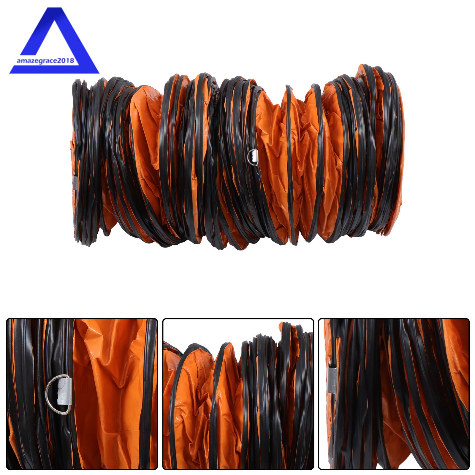 PVC Flexible Duct Hose for Ventilator Blower Fan w/ Rope & D-Ring 12″ × 32FT
