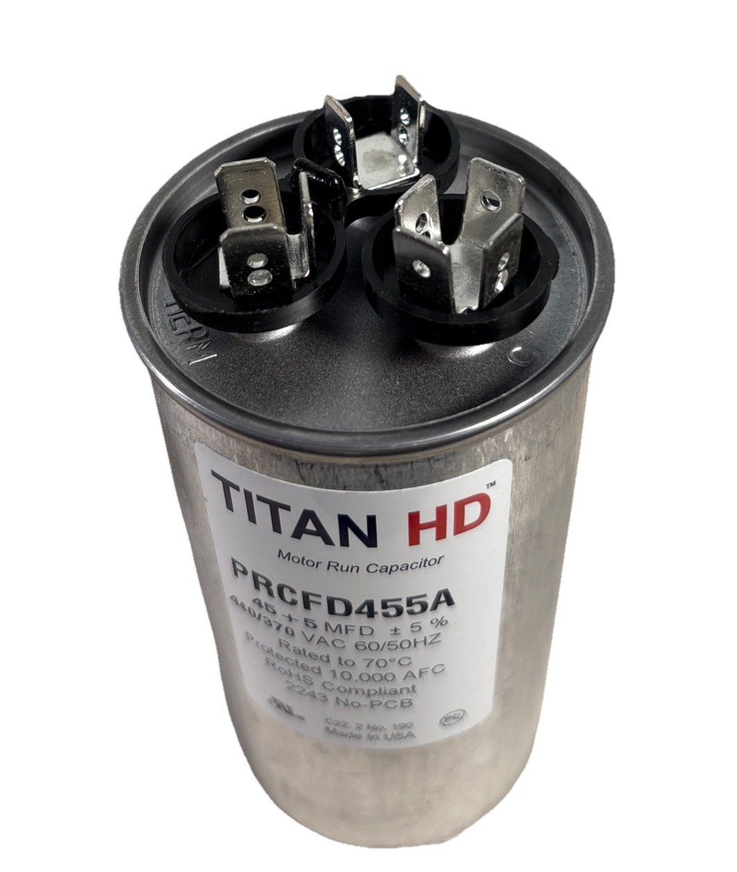 Packard Titan HD Run Capacitor, Round, 45+5 Mfd, 440-370V, USA Made!, PRCFD455A