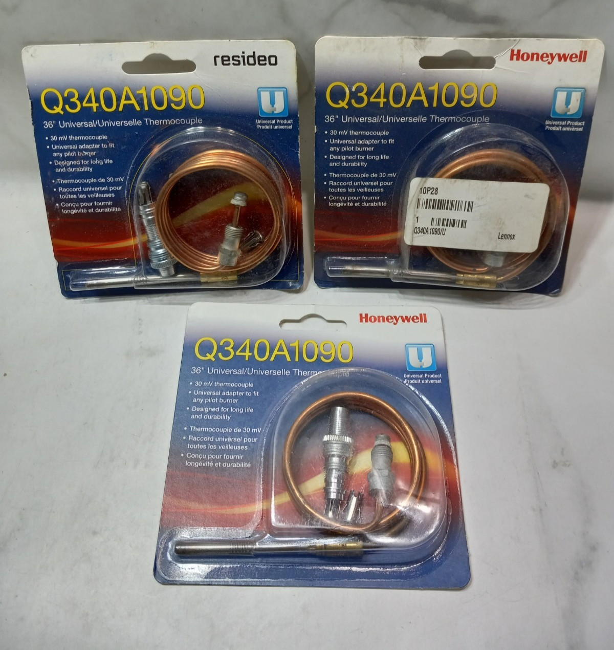 Lot of 3 Honeywell Q340A1090 Thermocouple 36″ Universal 30mV NOS
