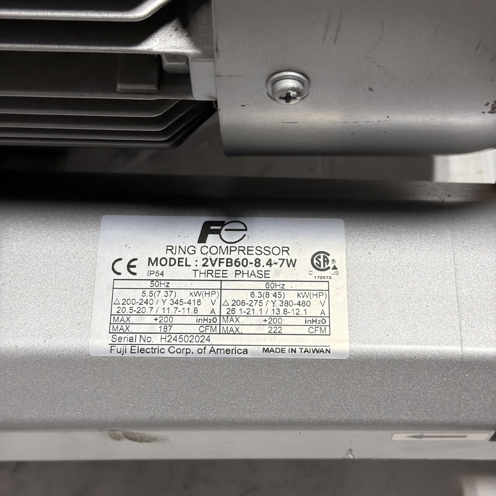 Fuji Electric 2Vfb60-8.4-7W Regenerative Blower,2 In.,7.40 Hp,3 Ph