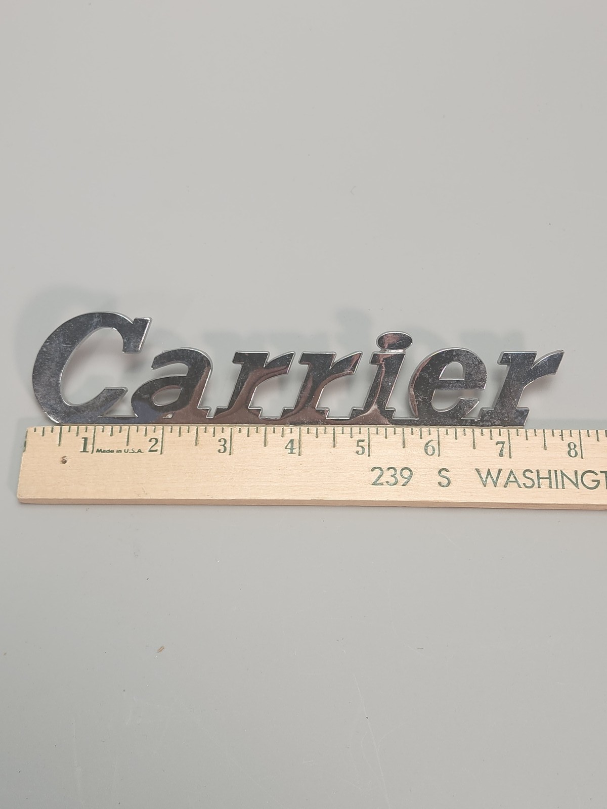 Vintage Carrier HVAC Refrigeration Unit Emblem Logo Badge Chrome Script