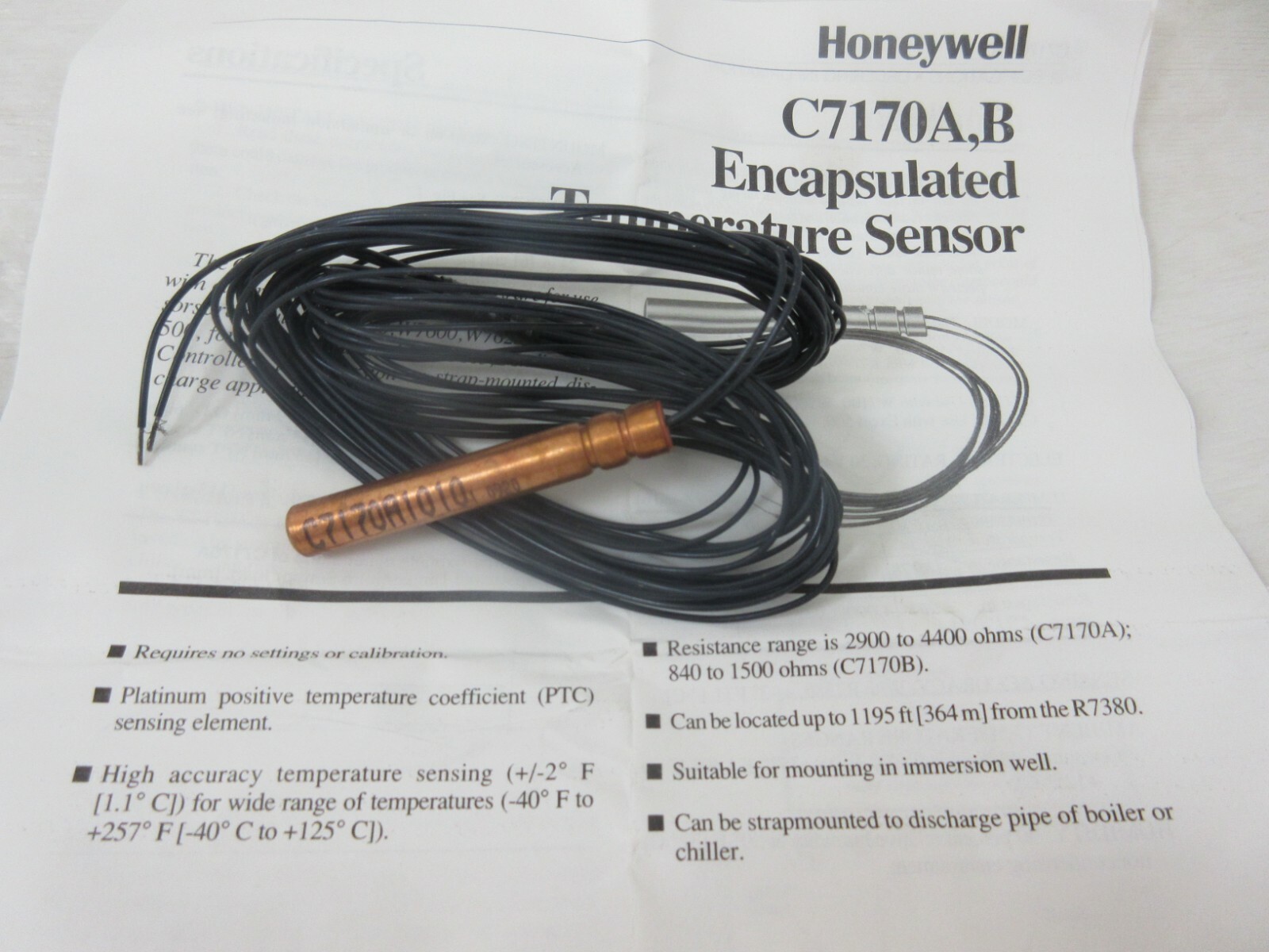 HONEYWELL C7170A 1010 PLATINUM IMMERSION SENSOR 3″ INSERTION -40F TO 250F