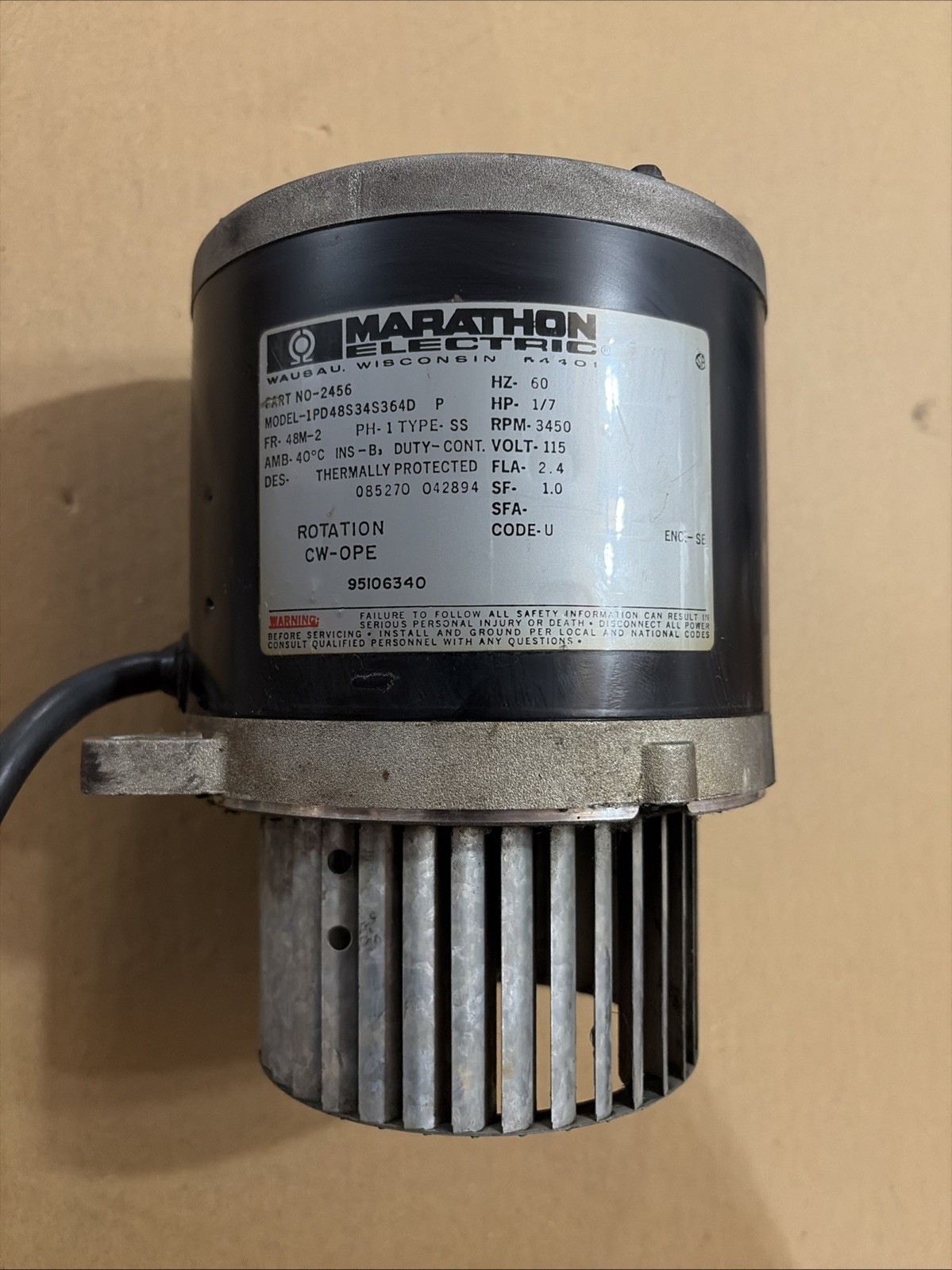Marathon Electric 2456 Oil Burner Motor 1PD48S34S364D For Beckett