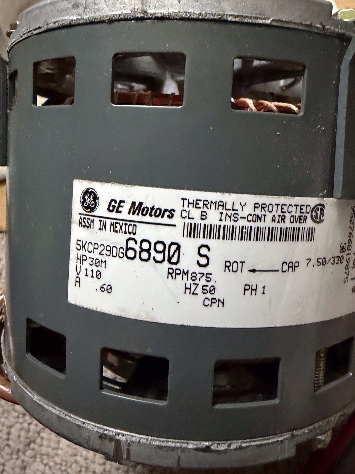 GE Motors Blower Motor 5KCP29DG6890S 5KCP29DG4243BS 110V 0.60A 1PH