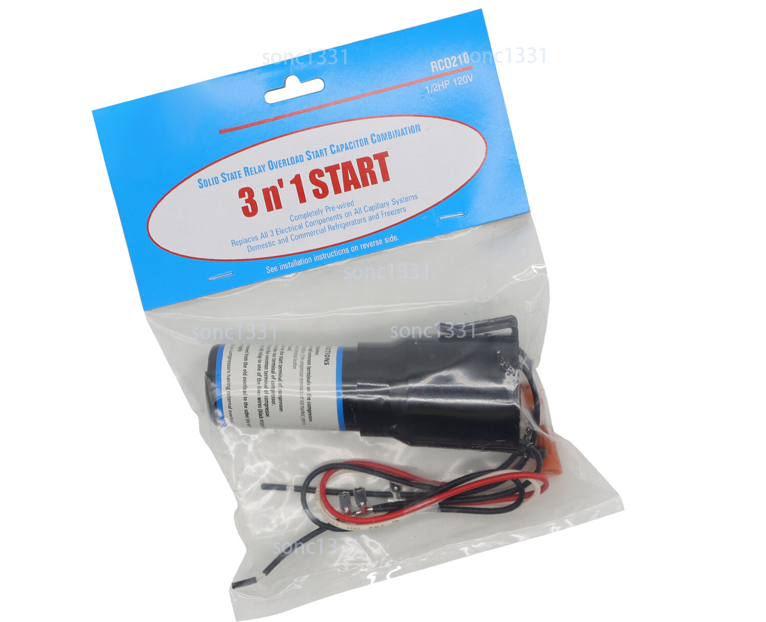 RCO210 3 N’ 1 Relay Overload and Start Capacitor 1/3 to 1/2 HP 115 VAC RC0210