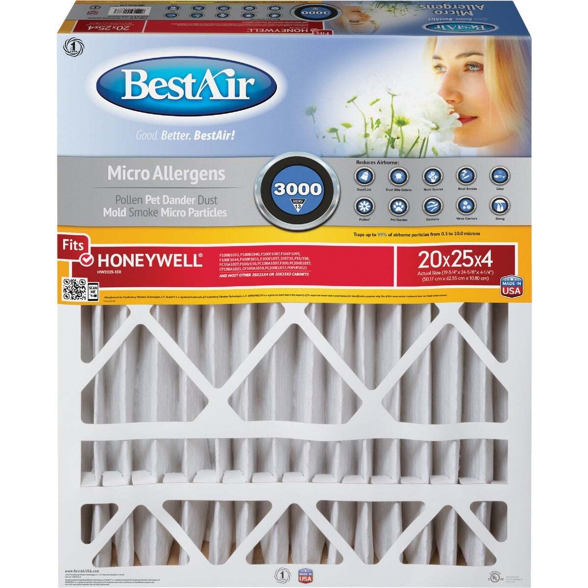 BestAir HW2025-13R Air Filter, 24-5/8 in L, 19-3/4 in W, 13 MERV