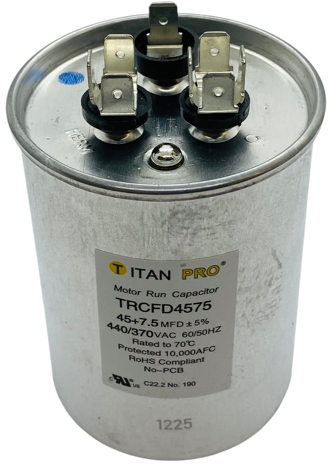 Titan Pro® Motor Run Capacitor | Round | 45 + 7.5 MFD | 370/440 Volt | TRCFD4575