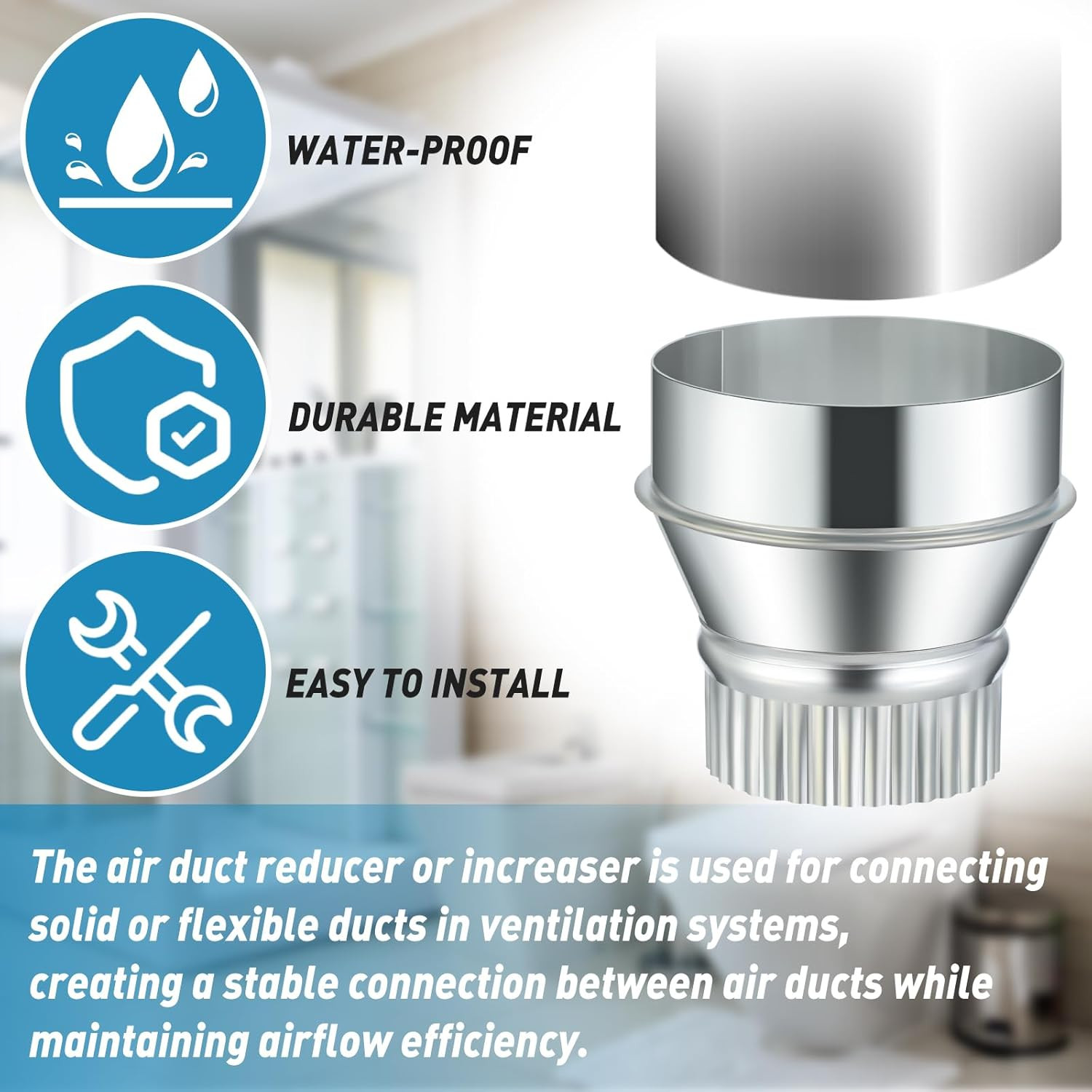 4 Inch to 3 Inch Duct Reducer Increaser Galvanized Steel Air Duct Adapter round