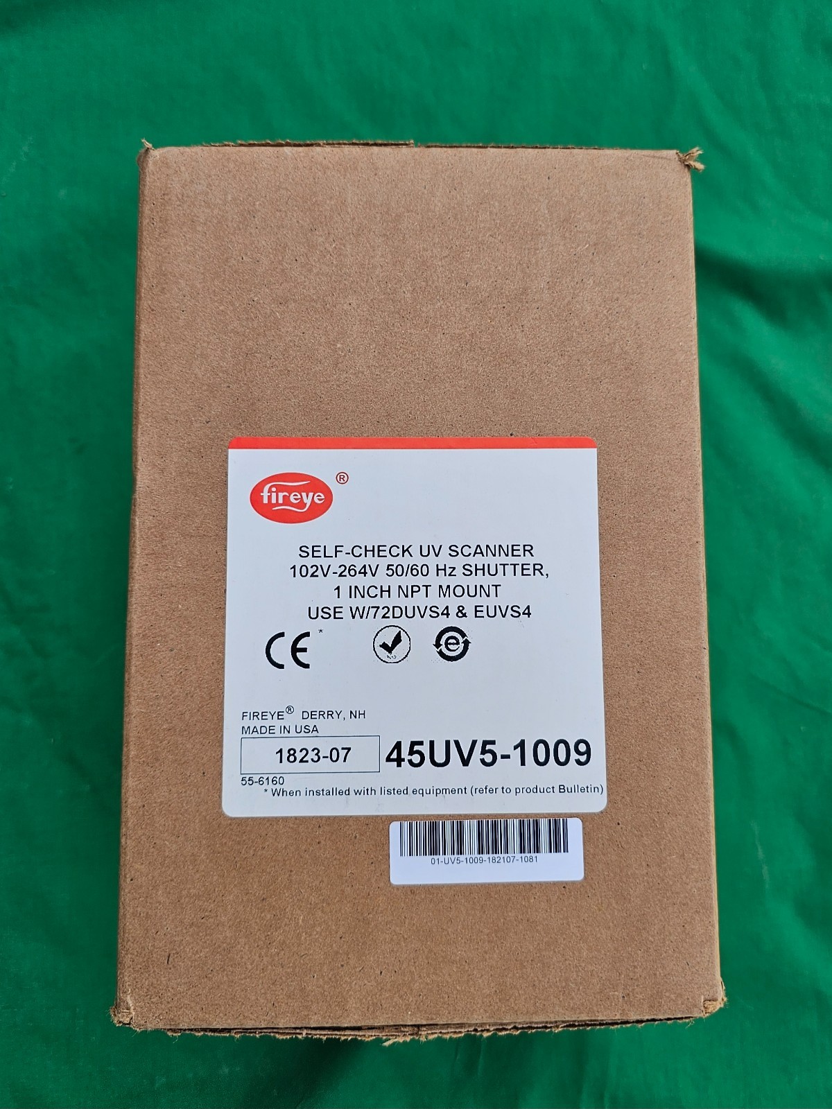 New Self Checking UV Scanner Fireye 45UV5-1009 102V-264V 50/60Hz Shutter 1″ NPT