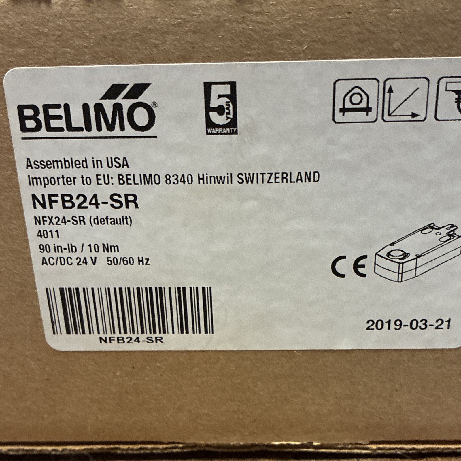 Belimo NFB24-SR 24V AC HVAC Damper Actuator 90 in-lb (10 Nm)