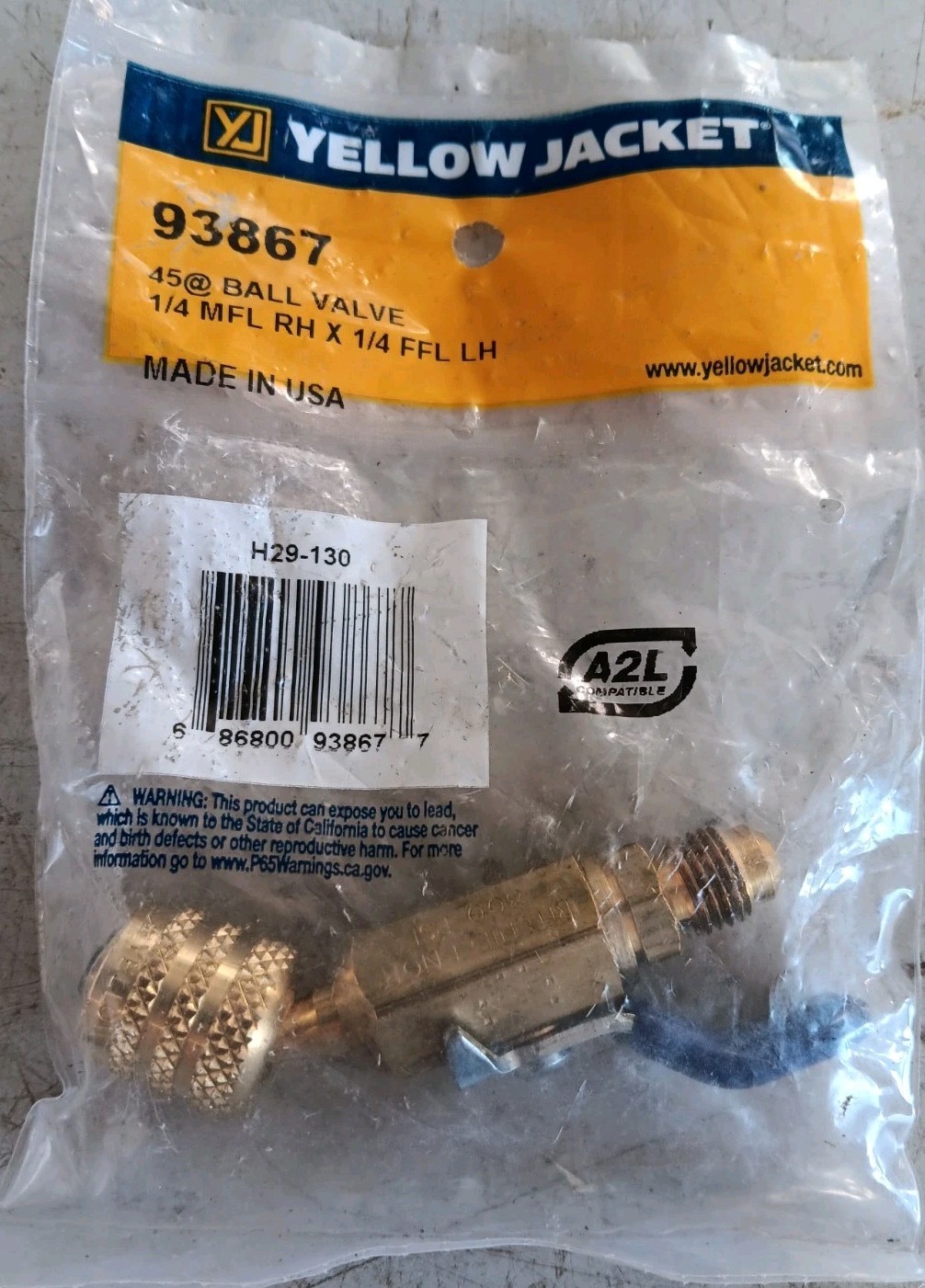 Yellow Jacket 93867 45° Ball Valve 1/4″ MFL RH x 1/4″ FFL LH