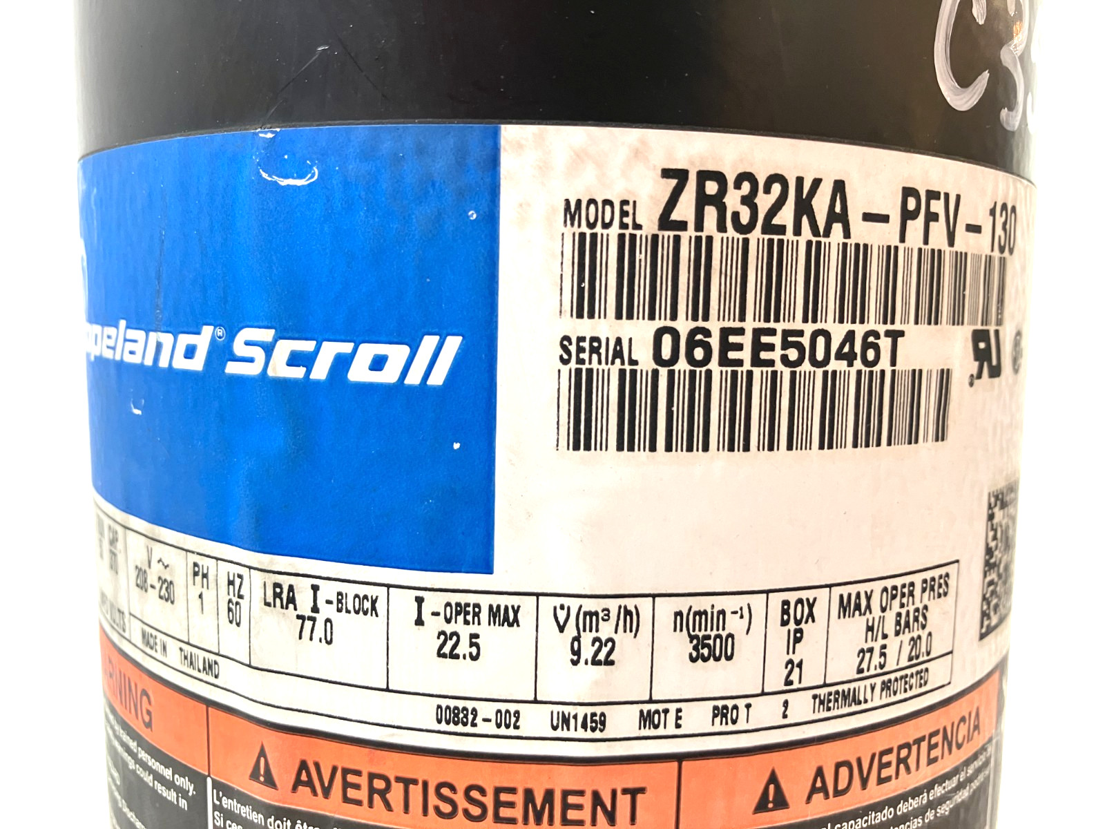 Copeland 2.5 Ton Scroll A/C Condenser Compressor ZR32KA-PFV-130 R-22 used #C350