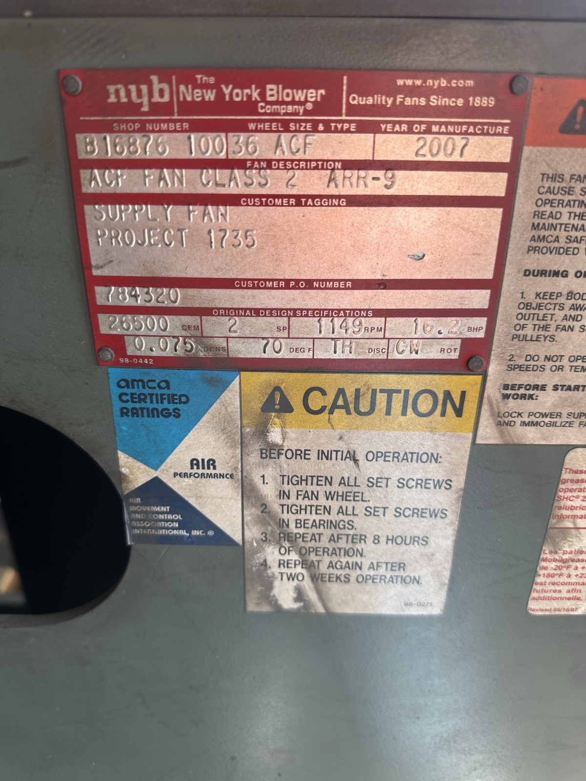36in NYB NEW YORK BLOWER CENTRIFUGAL BLOWER FAN LIKE TCF AND CHICAGO BLOWER