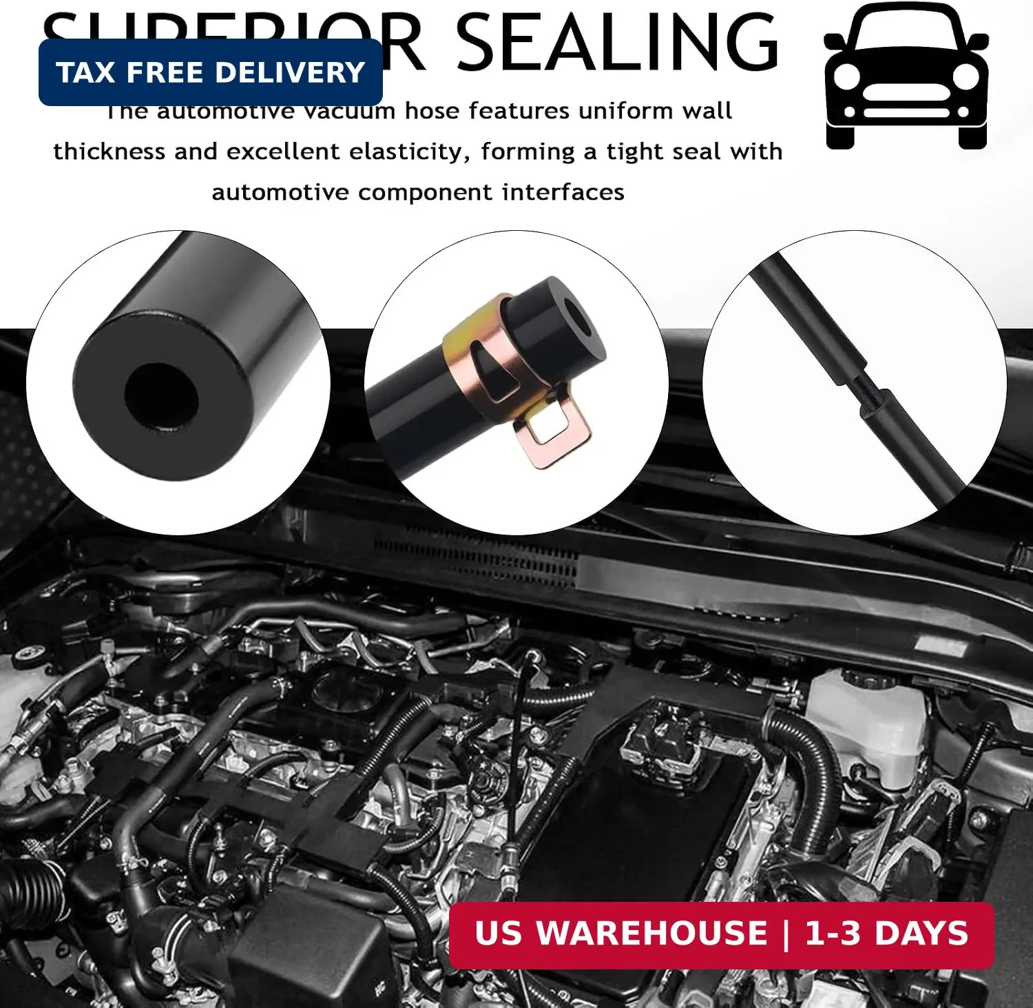 94PCS 5Ft Vacuum Hose Automotive Kit with 6 Sizes 3/8″,5/16″,1/4″,3/16″,5/32″,1/