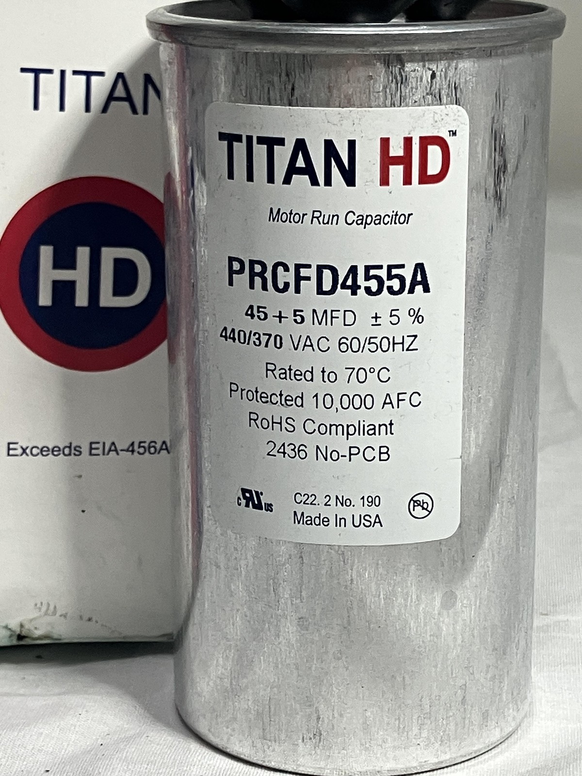 Titan HD PRCFD455A 45+5 MFD 440/370V Heavy Duty Dual Run Capacitor USA Made