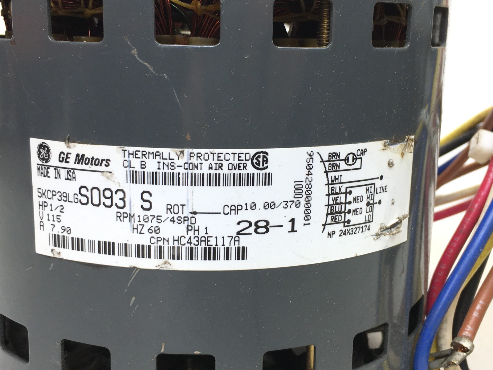 GE 5KCP39LGS093S Blower Motor 1/2 HP RPM 1075/4SPD 115V HC43AE117A used #CMB308