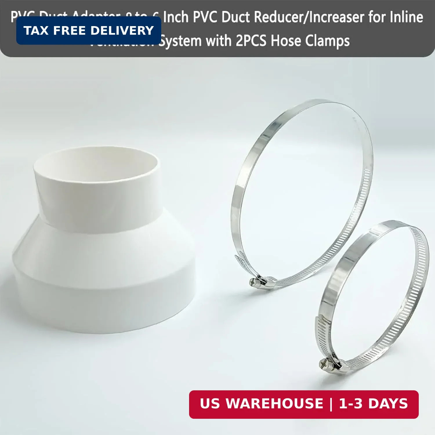 Duct Reducer,PVC Duct Adapter,8 to 6 Inch PVC Duct Reducer/Increaser for Inline