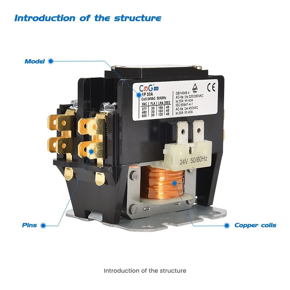 CGele 1 Pole Air Conditioner Contactor 30 Amp 24VAC Coil,Condenser 1P 30A 24V