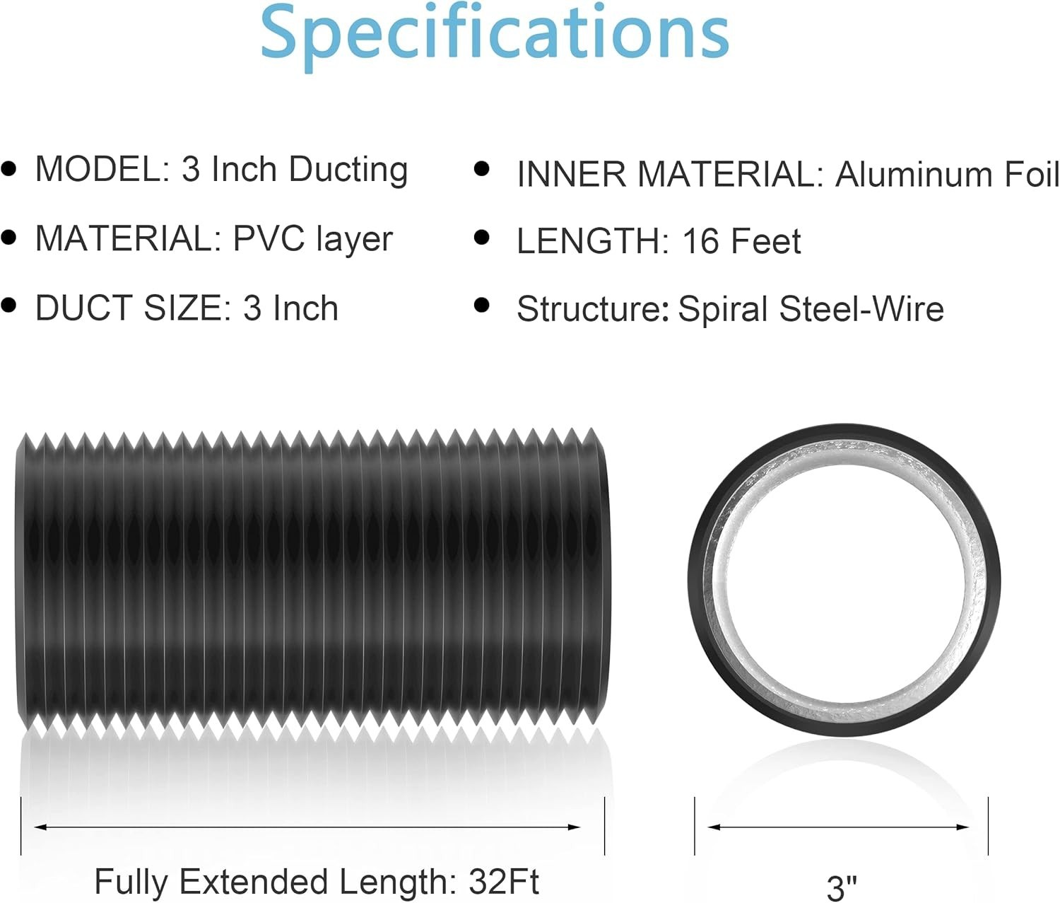 3 inch 16 FT Long Air Ducting, Heavy-Duty Four-Layer Protection Dryer Vent Ho…
