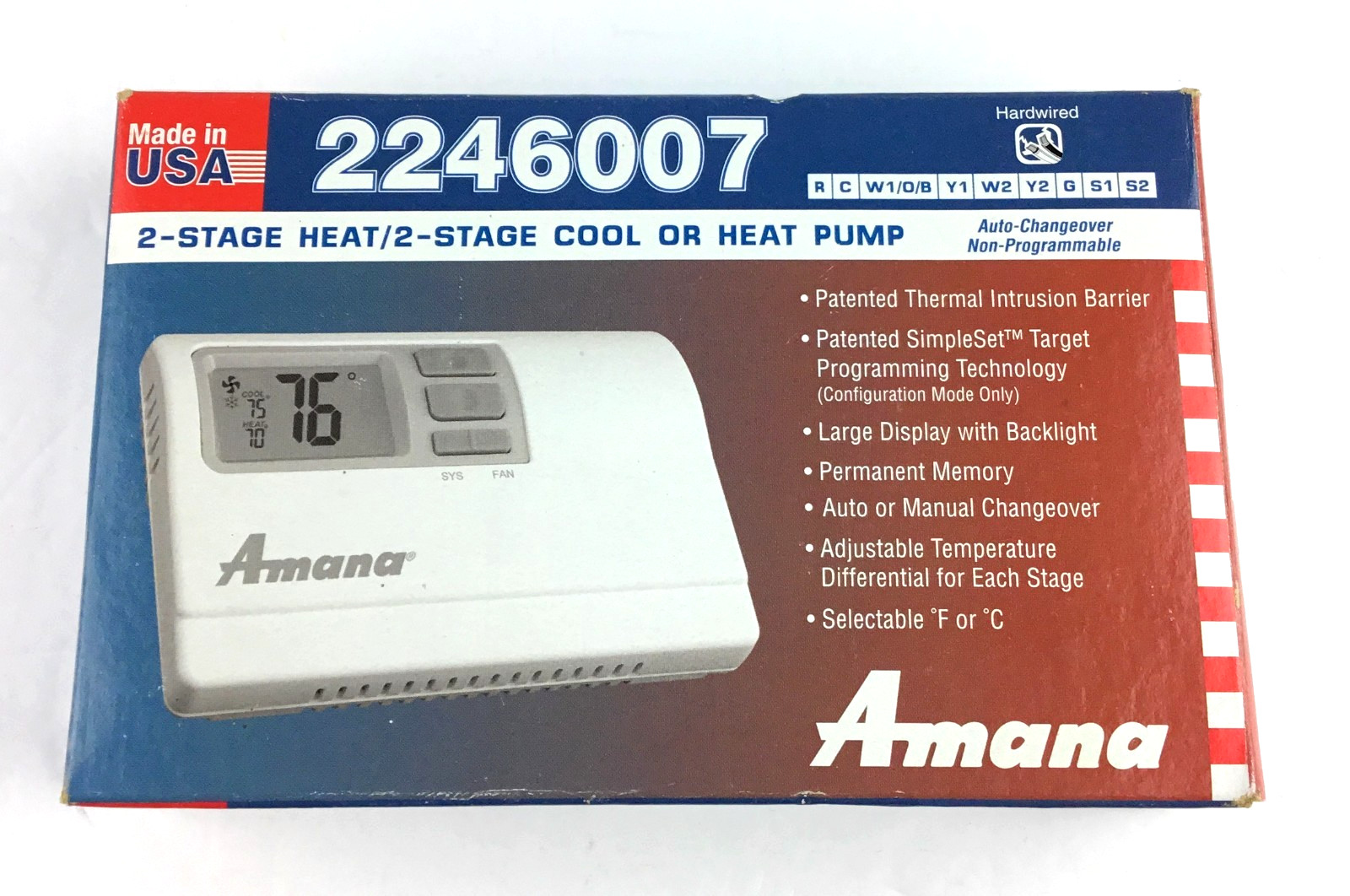 Amana 2246007 Non Programmable Thermostat 2 Stage Heat 2 Stage Cool Or Heat Pump
