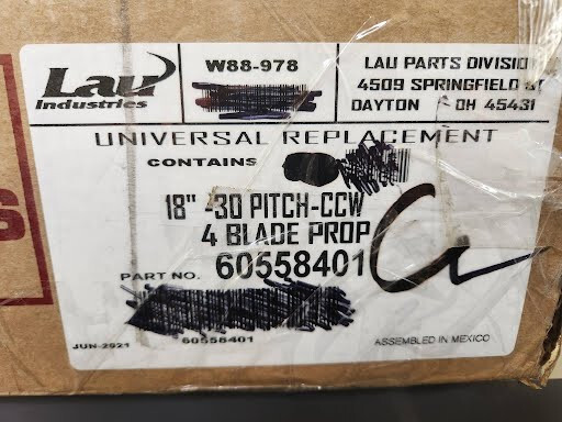Lau 60558401 18″ Fan Blade CCW Rotation 30 Degree Pitch 4 Blades 03/27sh