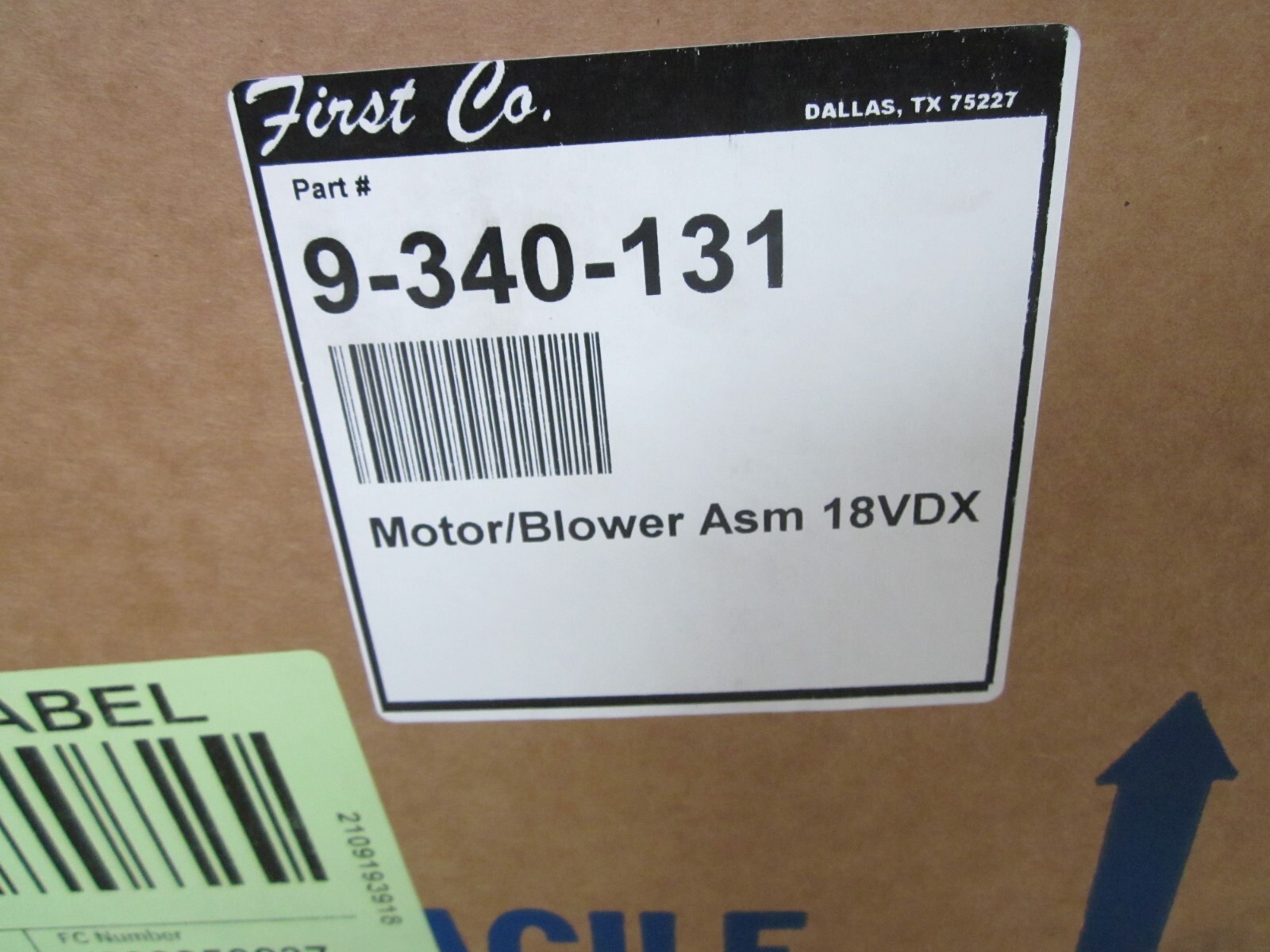 FIRST CO. 9-340-131 MOTOR BLOWER ASSEMBLY 18VDX