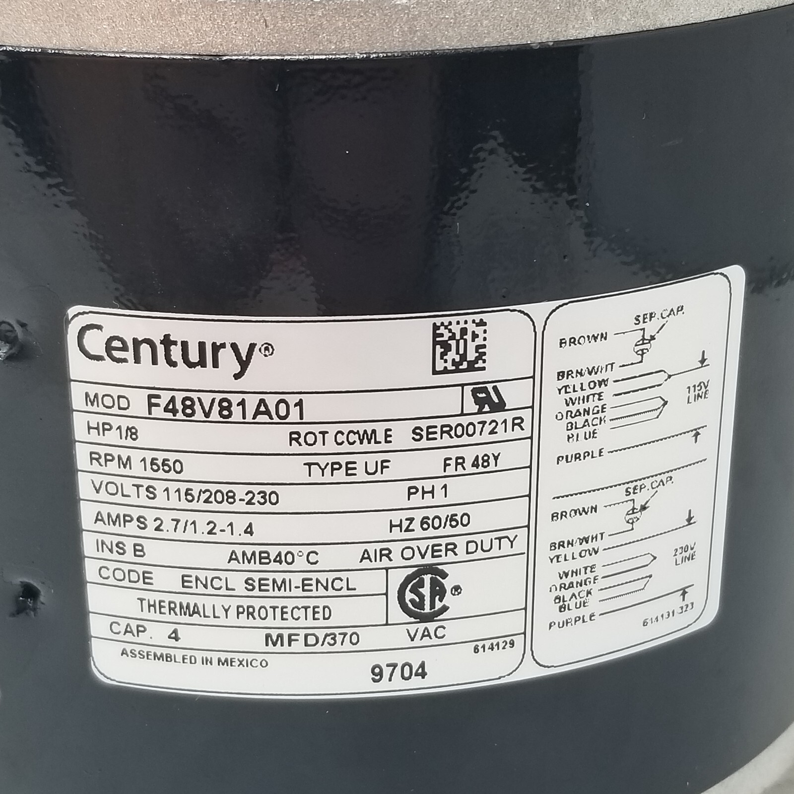 Direct Drive Blower 1/8 HP 1,550 RPM Motor 1 Speed Open Air-Over Ring Mount 9704
