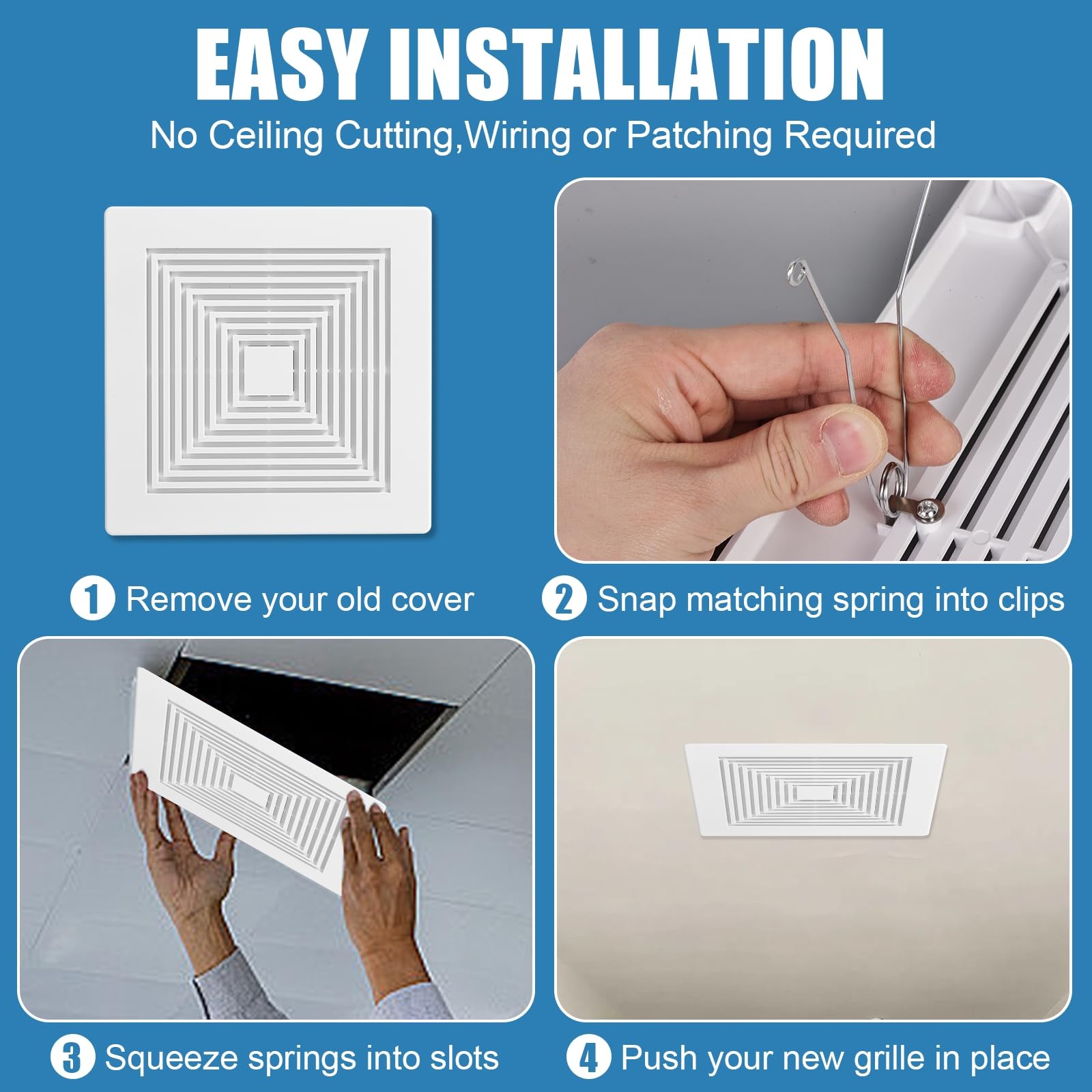 12×12 Inch Bathroom Exhaust Fan Cover 3 Pack Matte White Grille Ceiling Wall Mou
