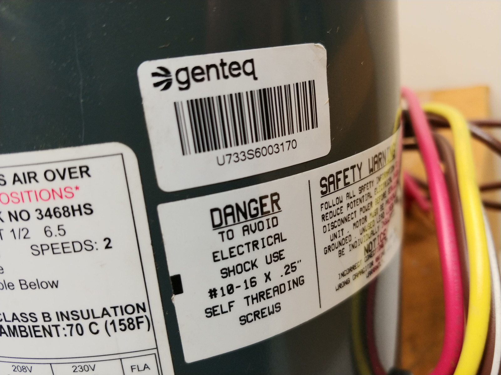 Genteq 3468HS Condenser Fan Motor 1/2Hp 208/230V New-Old Stock