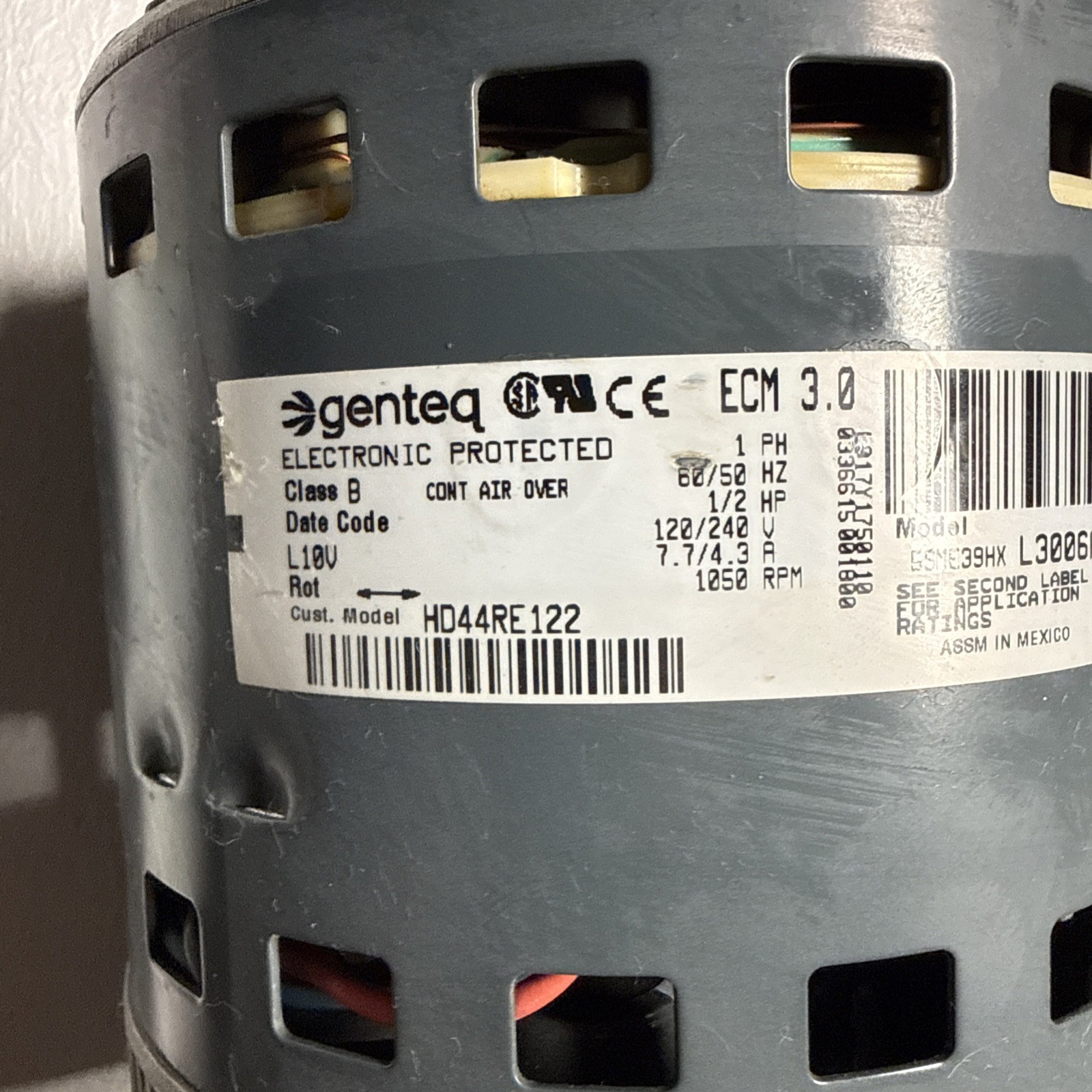 GE Genteq ECM 1/2 HP Blower Motor 5SME39HXL3006A for HD44RE122, HK44EA123