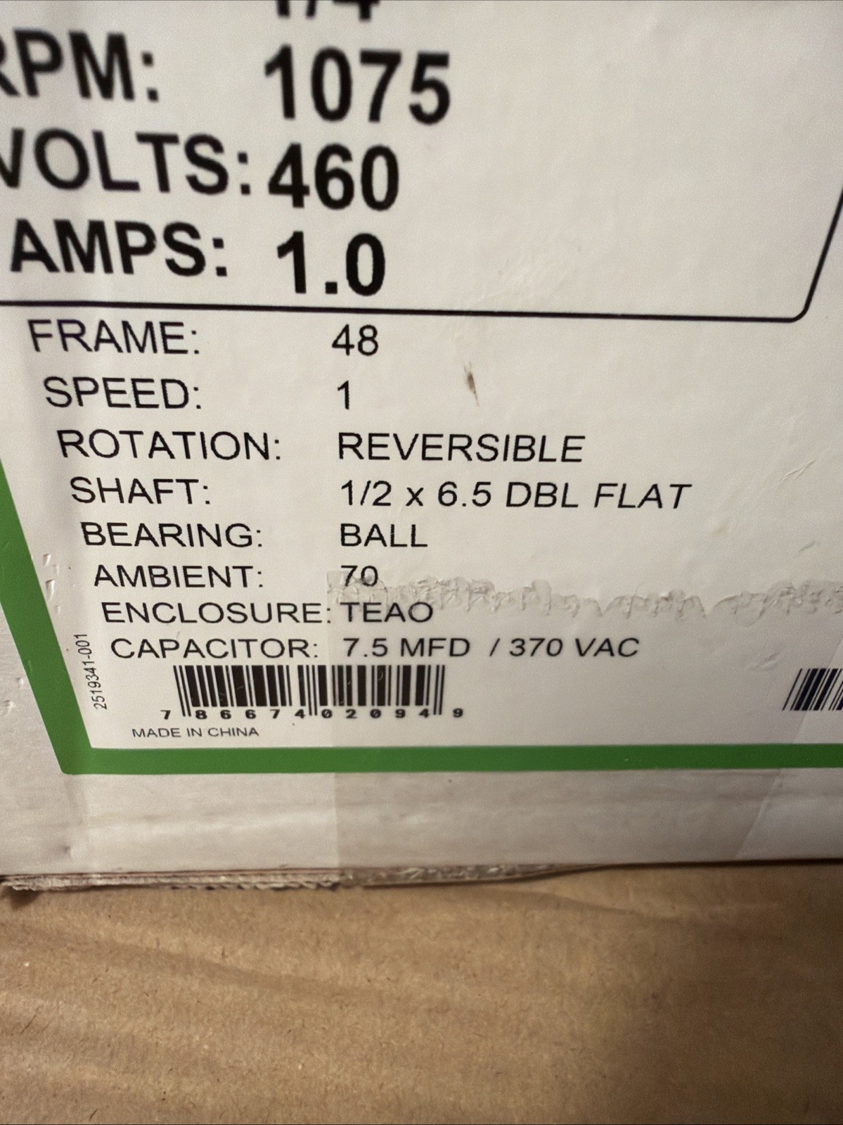 CENTURY FEH1026SF Condenser Fan Motor,1/4 HP,1075 rpm,60Hz 4ME14