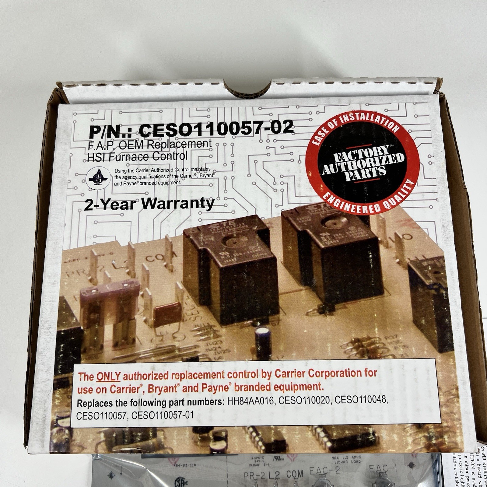 Carrier Bryant Payne CES0110057-02 OEM HSI Furnace Control Board New Sealed Bag