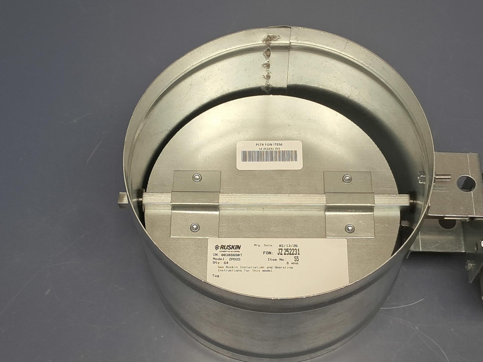 Ruskin – ZPD25 – 8″ Zone Pulse Fire Damper True Round w/Cable – NEW