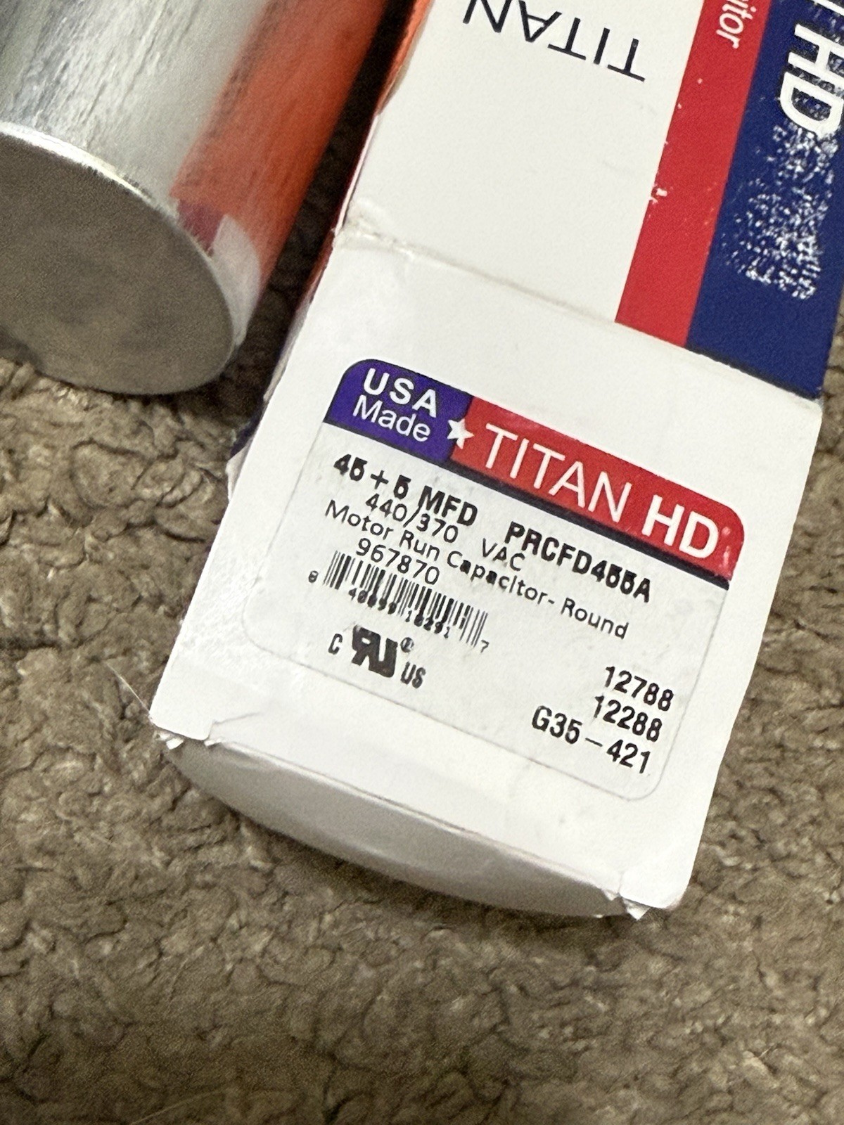 Packard Titan HD Run Capacitor, Round, 45+5 Mfd, 440-370V, USA Made!, PRCFD455A