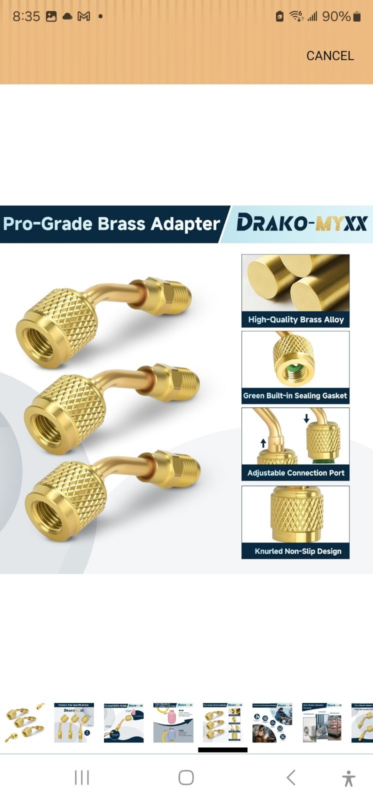 DRAKO-MYXX 3 Pcs A2L R 32 R-454B Adapter 1/4″ LH Female To 1/4″ RH male