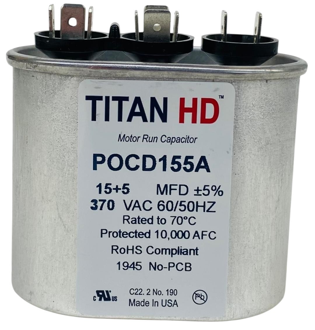 Packard Dual Run Capacitor | Oval | 15+5 MFD | 370 Volt | POCD155A | Made in USA